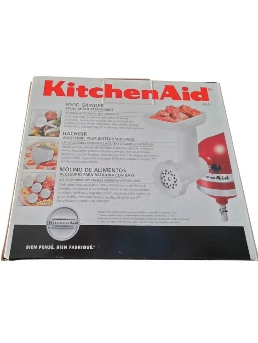 KitchenAid  Food Grinder Stand Mixer FGA Attachment NIB